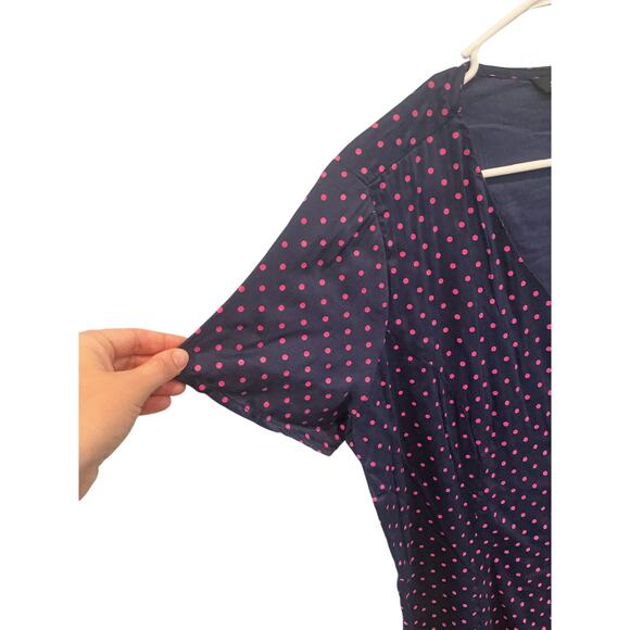 J. Peterman Womens Button Front Midi Dress Size 14 Navy Blue Polka Dot Classic - Picture 6 of 9